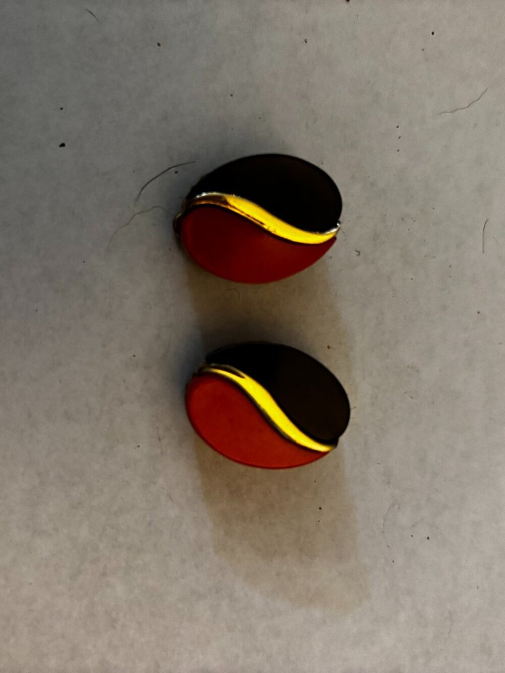 Clip on earrings black orange lucite ovals gold tone